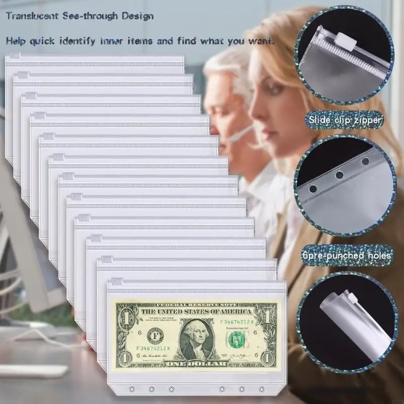 M5TB GLITTER CUERO BUSCADO PRESUPUESTO con 12 bolsillos efectivo carpeta con cremallera, 12 hojas presupuesto, para