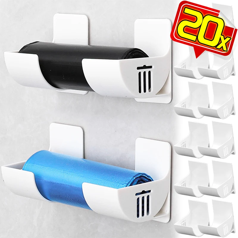 20/2pcs Wall Mounted Trash Bags Holder Garbage Bag Storage Box Organizer Plastic Bag Film Container Dispenser For Kitchen Shelf