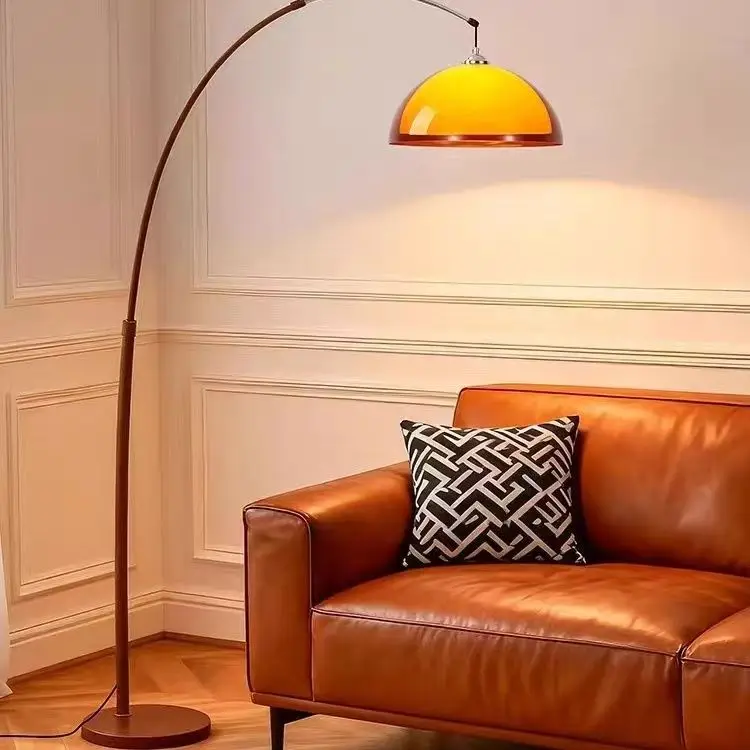 Modern Floor Lamp Amber Glass Dome Shade Standing Lamp  Floor Light For Living Room Bedroom