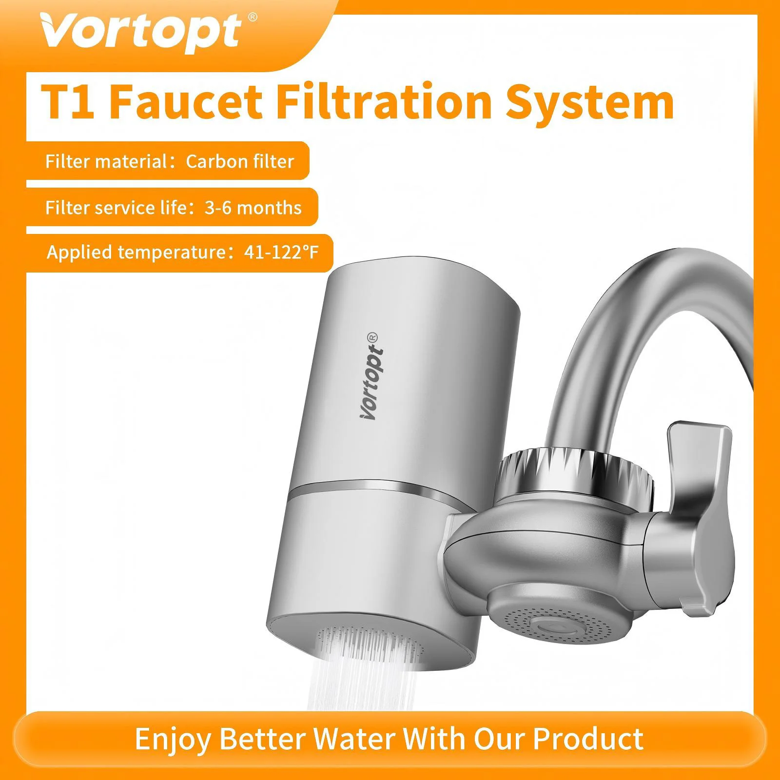 Vortopt Faucet Water Filter for Sink, Rapid Flow - 400 Gallons Faucet Mount Water Filtration System for Tap Water NSF Certified