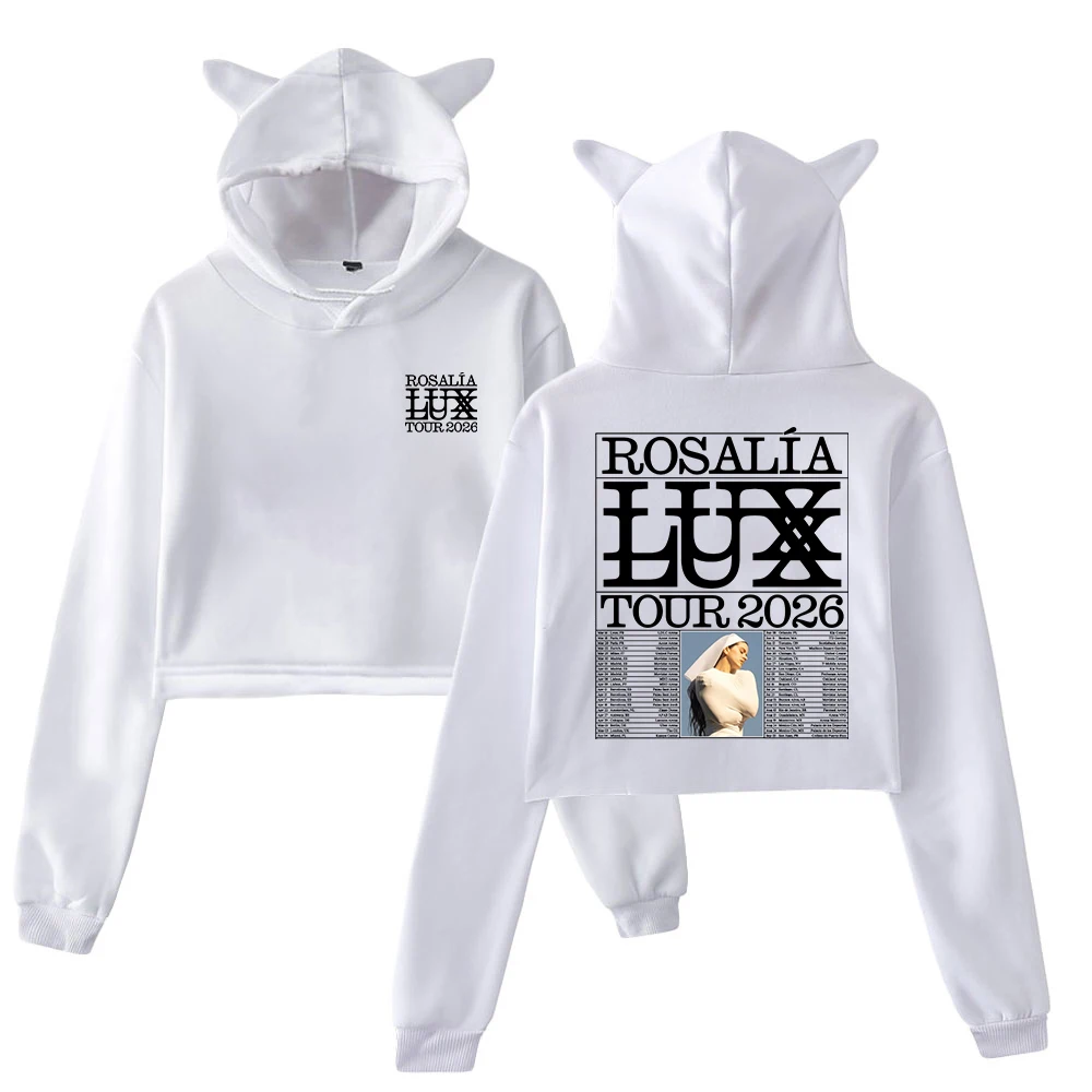 ロザリア LUX ツアー 2026 パーカー女性猫耳フード付きスウェットシャツ長袖クロップトップ婦人服