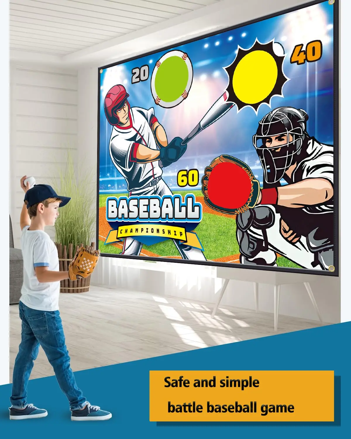 Baseball Game Mat Set Outdoor Indoor Baseball Training Game with Adhesive Balls Multiplayer Sports Baseball Toys Kids Gift