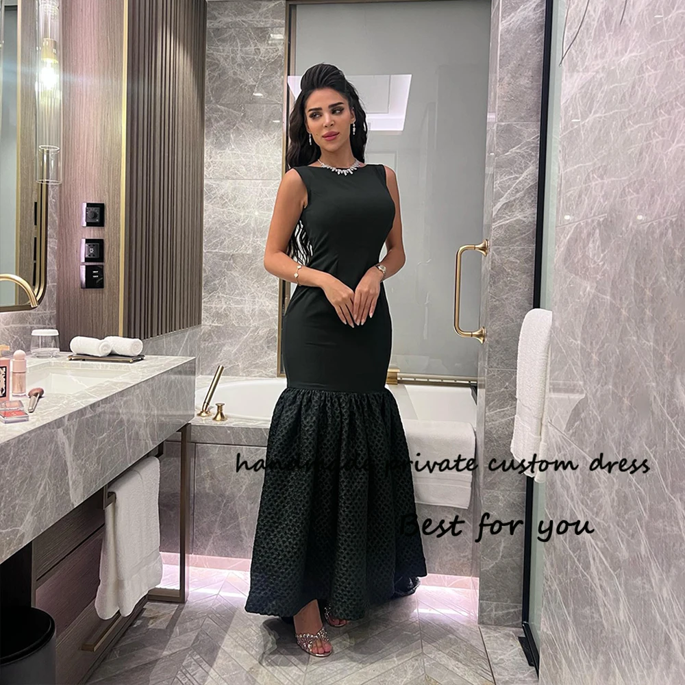 

Black Mermaid Evening Dresses for Women Sleeveless O Neck Arabic Dubai Prom Party Dress Floor Length Formal Gowns