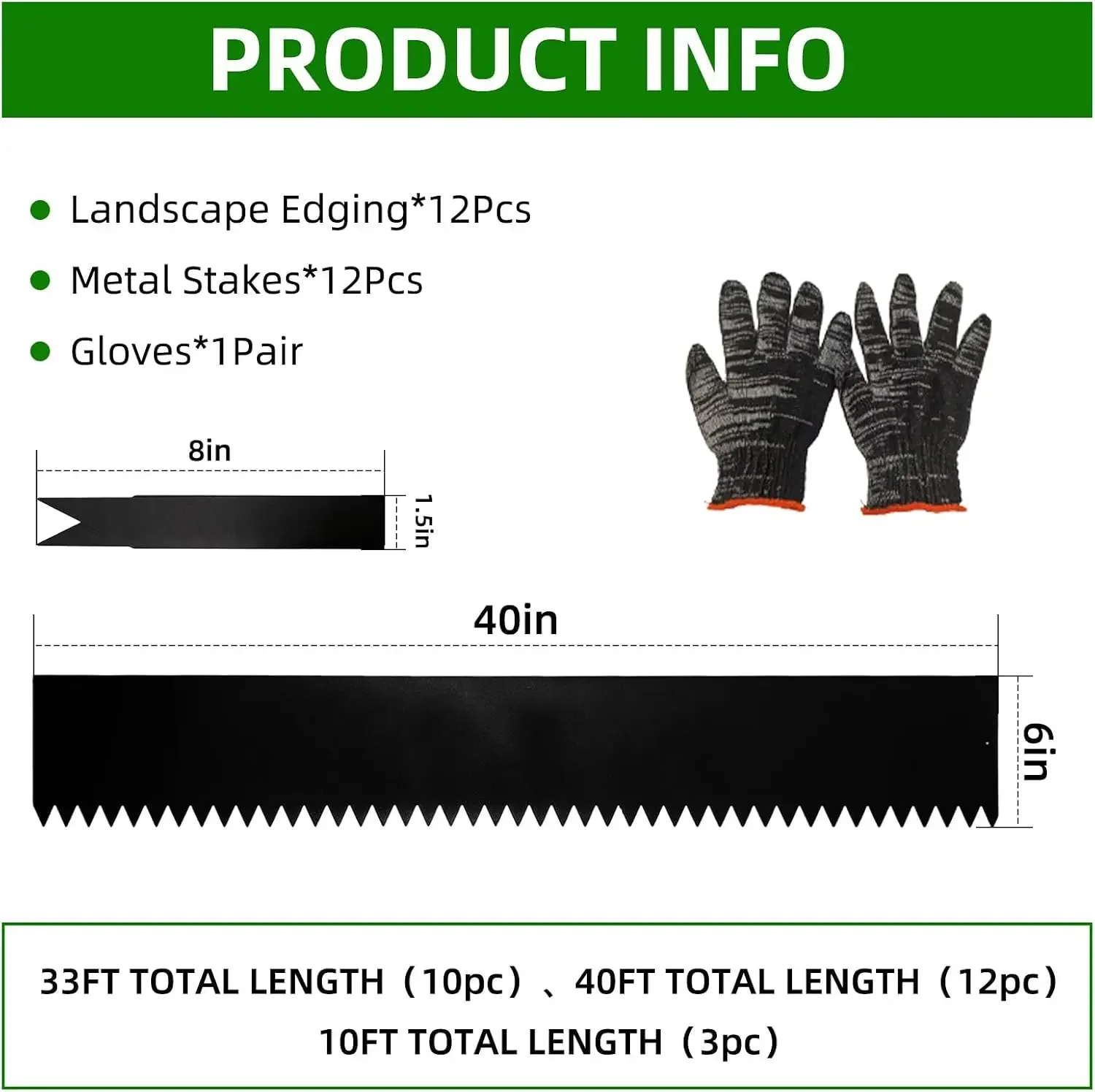 12 Pack Galvanized Steel Landscape Lawn Edging, 40