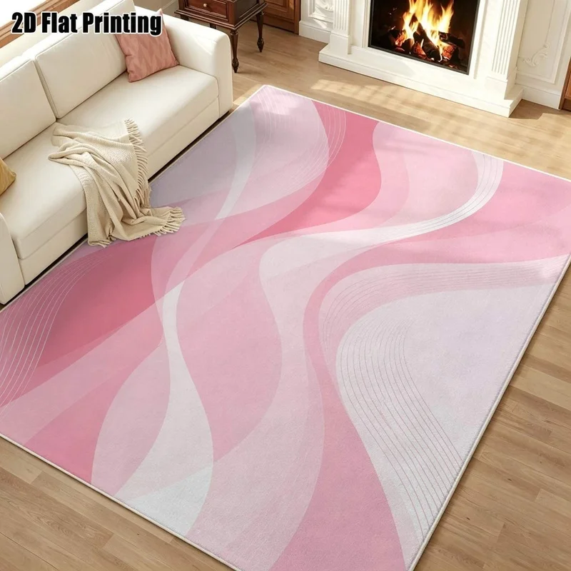 1Pc Light Luxury Gradient Soft Pink Wave Abstract Pattern Rug, Bohemian Style Decorative Rug for Living Room, Bedroom, Dining Room, Bedside, Indoor and Outdoor Patio, Home Decoration Accessories