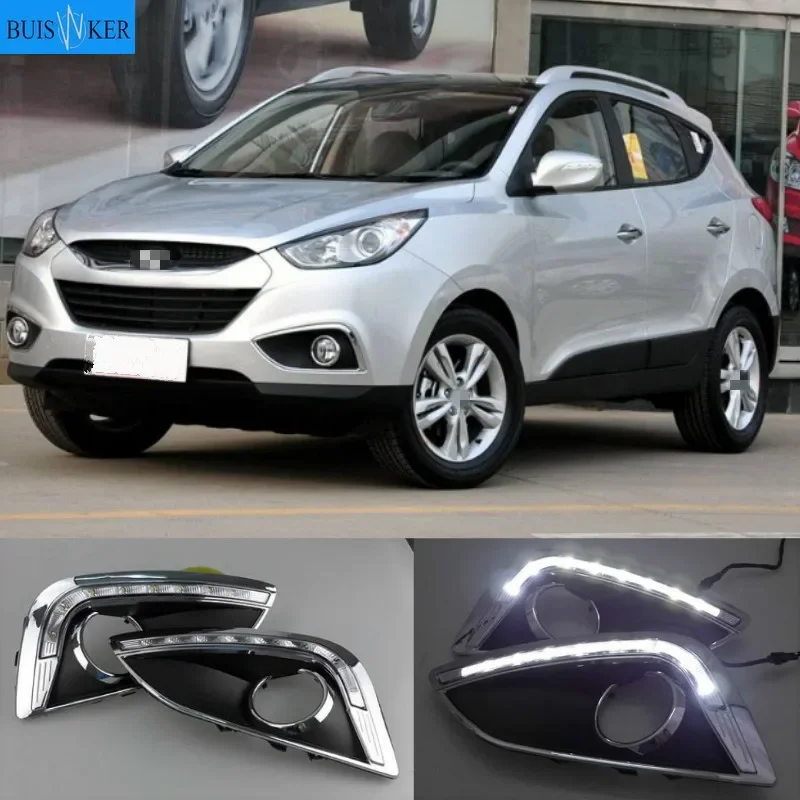 2PCS Car LED For Hyundai IX35 2010 2011 2012 2013 fog lamp cover DRL Daytime Running Lights headlight 12V Daylight