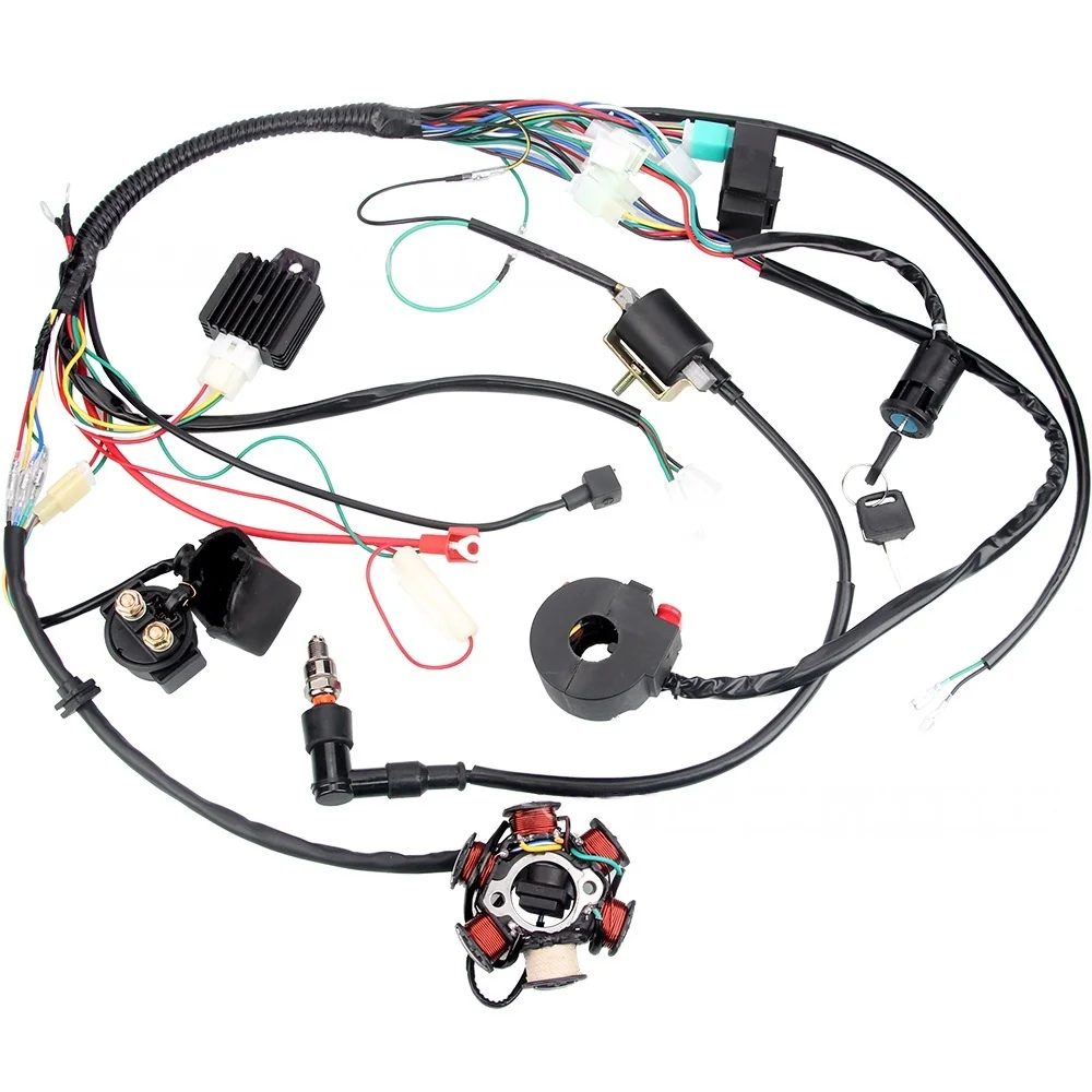 Ignition Coil Wiring Harness CDI Spark Plug Rectifier Solenoid Key Switch Magneto Flywheel Stator Kit for 50 70 90 110 125cc