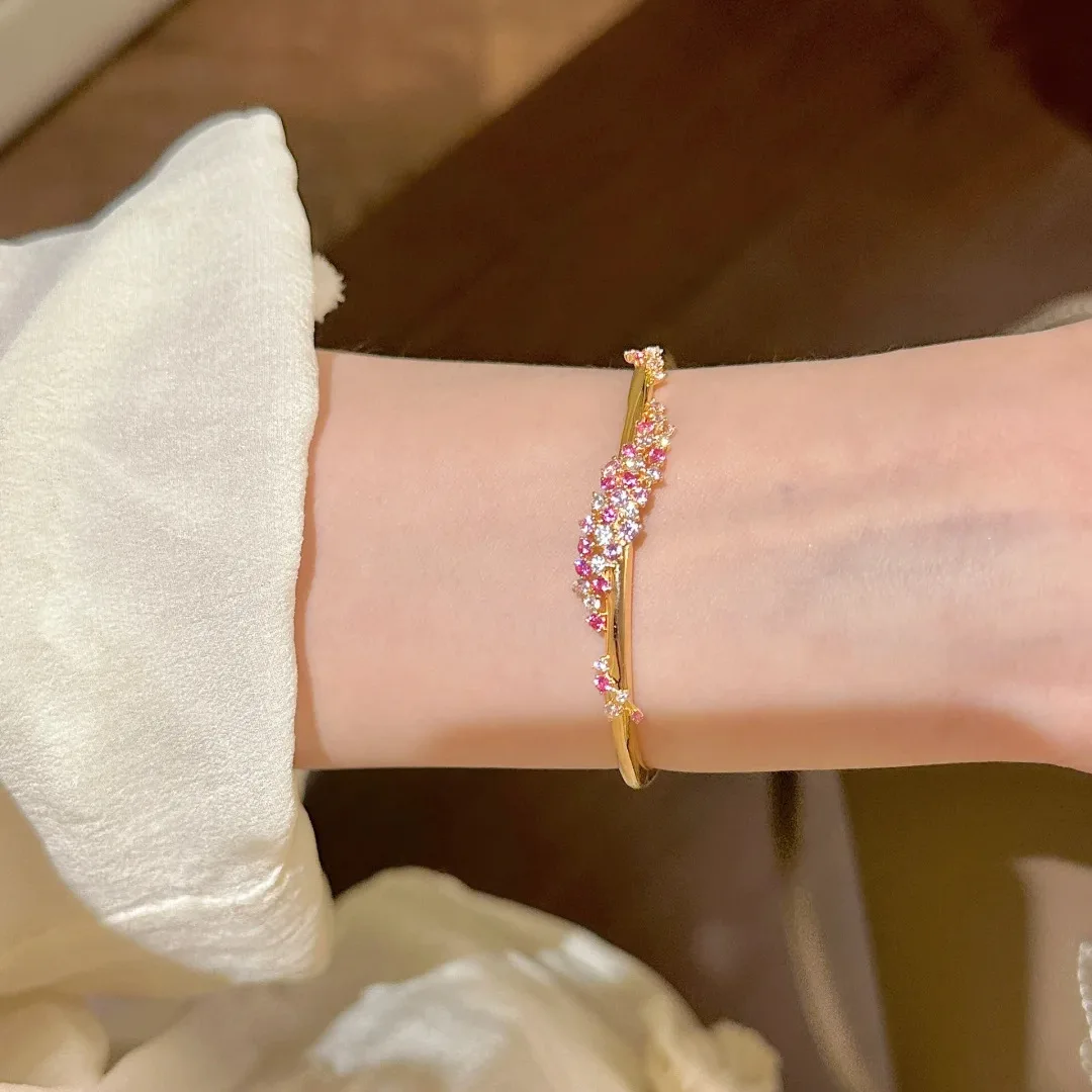 S925 Sterling Silber Armband Pfirsichrosa Diamant Blumen-Wickelarmband für Damen Exquisit Süß Tausend-Dollar-Design – Detail 6