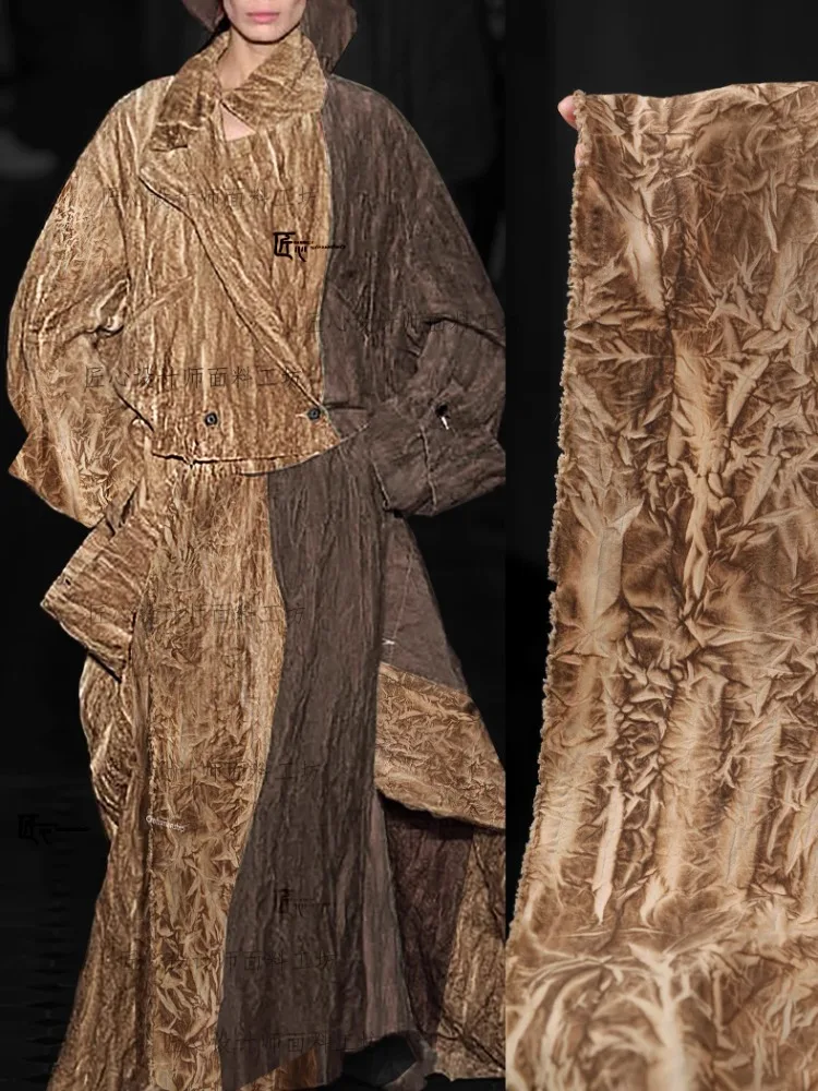 

Caramel Retro Bamboo Pleated Cotton Linen Fabric for Shirts Pants Bags Clothing Designer Cloth for Diy Sewing Per Meter