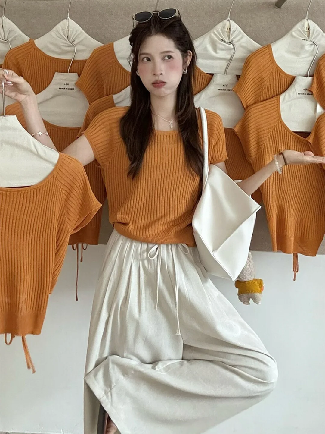 

Оранжевый Ba Вязаный ледяной шелк ort Sve T irt Женский модный уникальный топ в Корейском стиле Slim Fit для поездок на работу