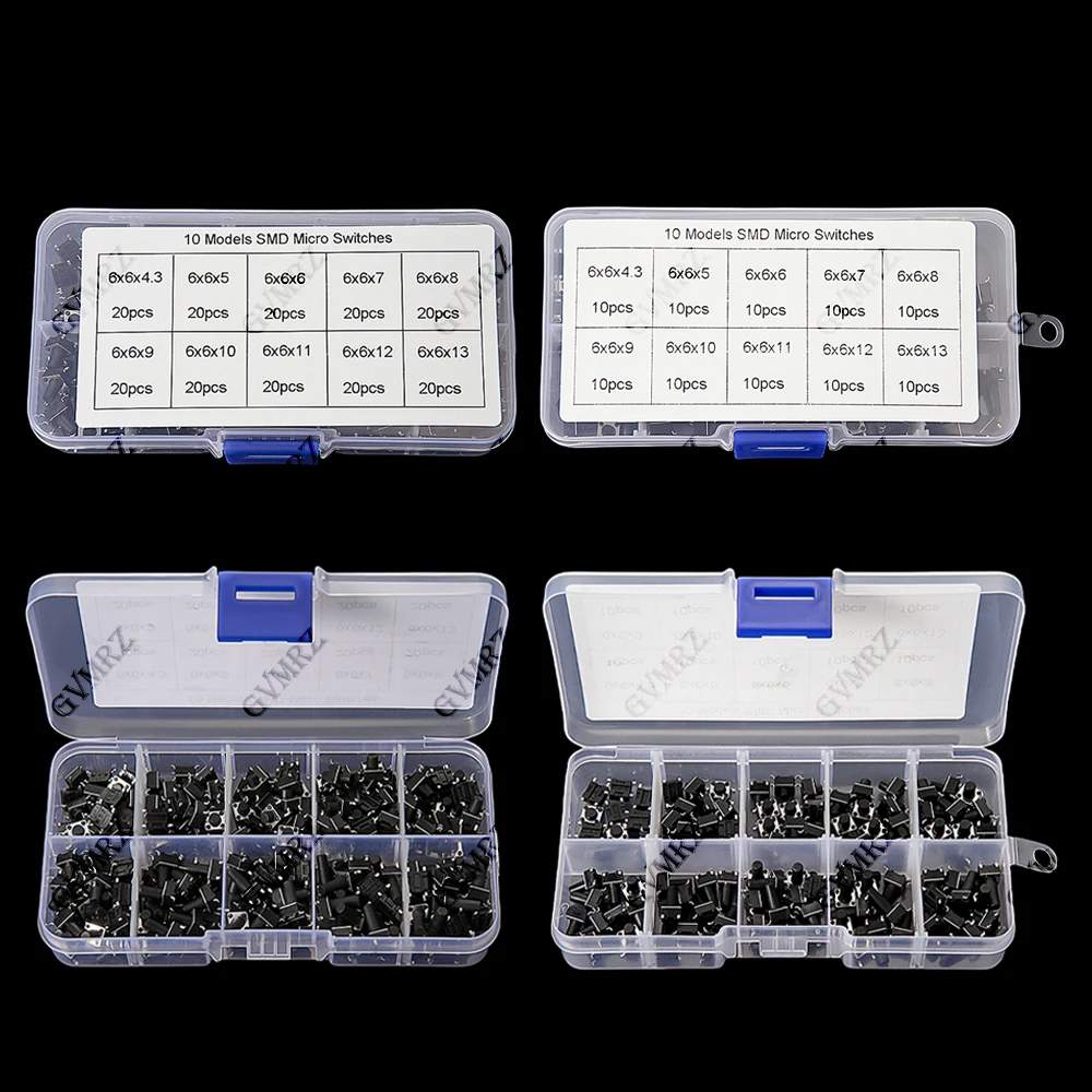 10Values/box 6*6 Tact Switch Tactile Push Button Switch Kit Height: 4.3 5~13MM DIP 4P micro switch Key switch For Arduino 6x6