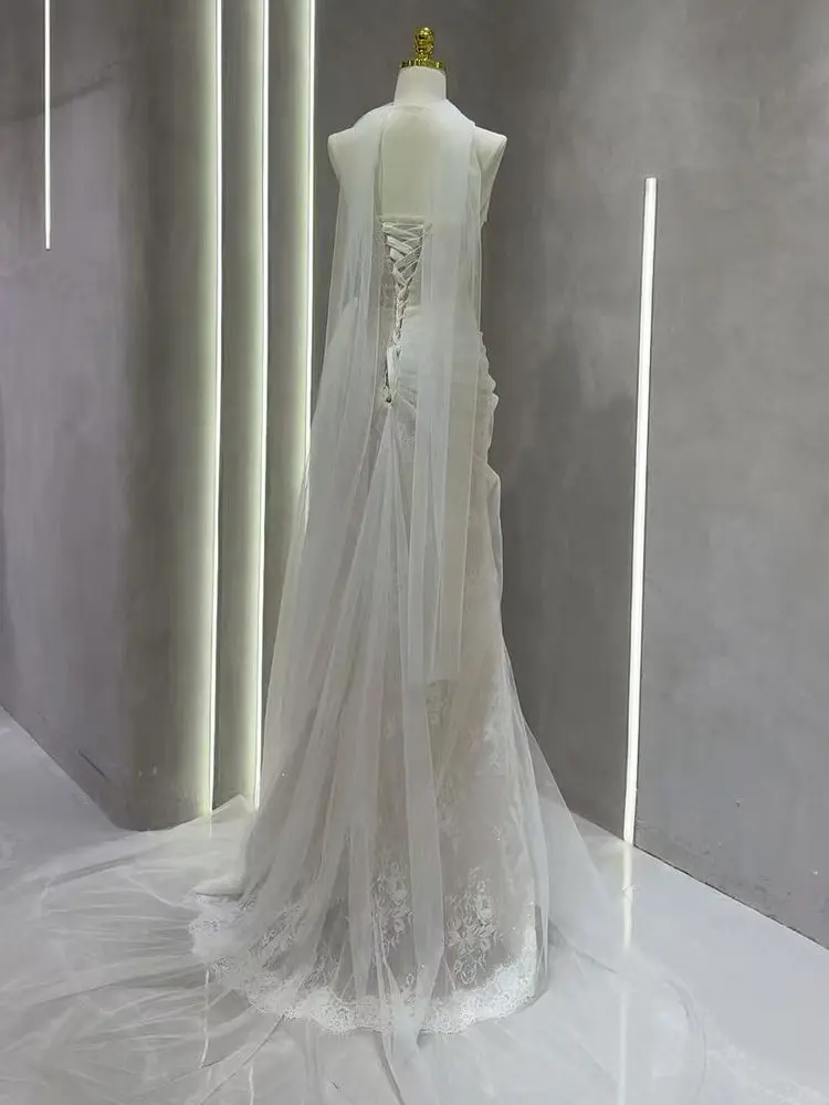 Elegant Lace Wedding Dress Ivory Real Pictures L&P DQL Studio Bridal Gowns with Wrap Lace-up Back Wedding Gowns