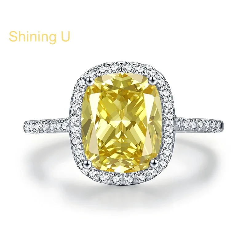 Shining U 925 Sterling Silver 8*10mm Pink Yellow Gems High Carbon Diamond Ring for Women Engagement Fine Jewelry