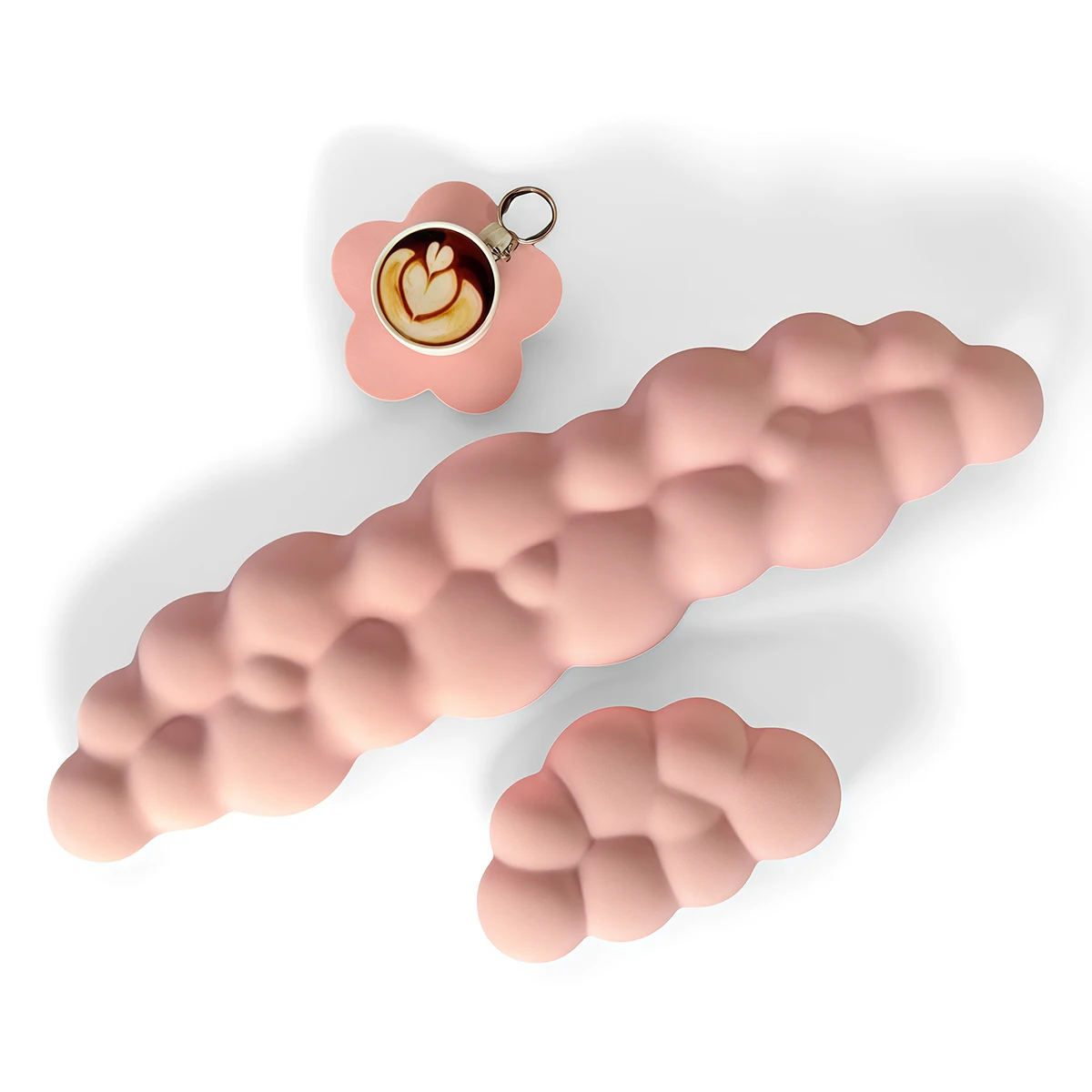 3-teiliges Cloud-Tastatur-Handgelenkauflagen-Set, Cloud-Handgelenkauflage mit rutschfester Basis, Desktop-Blumenuntersetzer, geeignet für Tastatur-Handgelenkauflagen