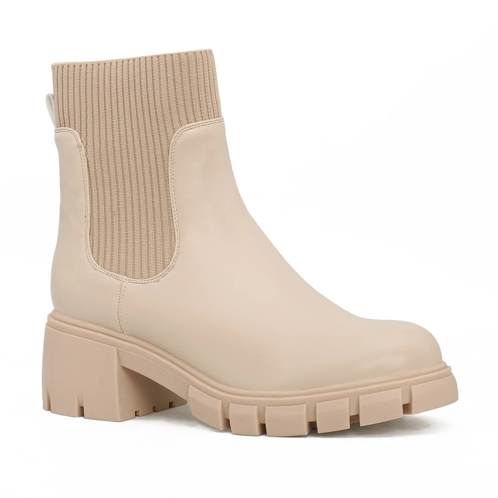Knitting Stretch Fabric Short Boots For Women Sawtooth Thick Sole Slip On Botas Mujer 2025 Tendencia Chunky High Heels Concise