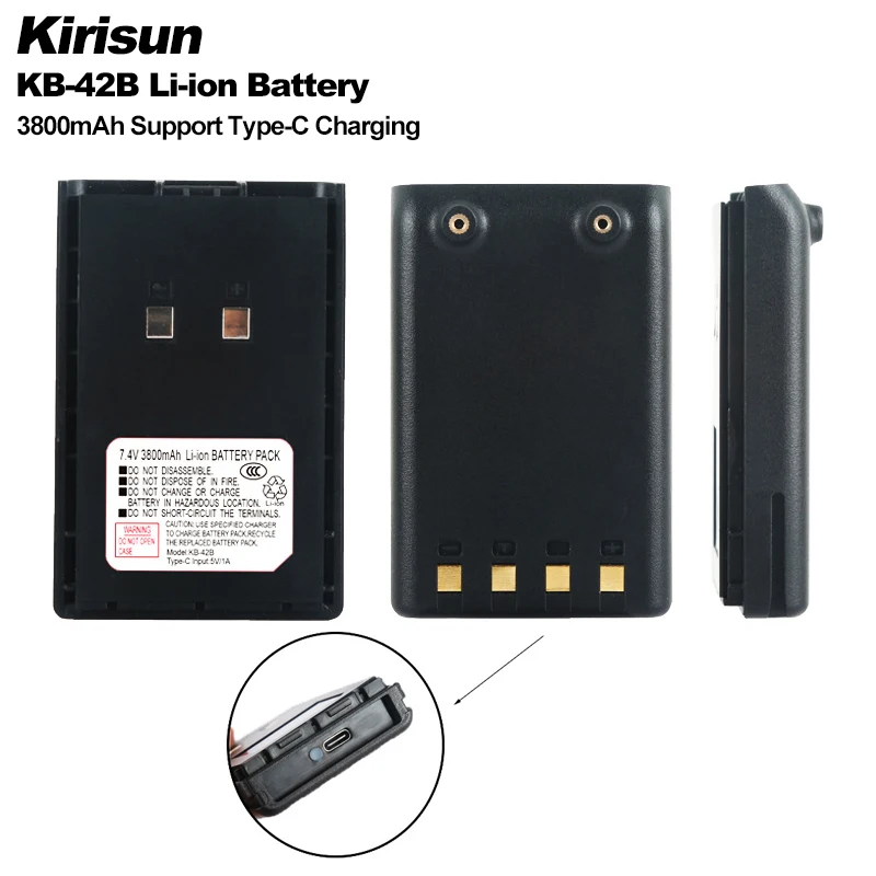 KB-42B Li-ion Battery New Support Type-C Charging Walkie Talkie Battery For Kirisun PT558D PT558S PT668 PT4200 Two Way Radios