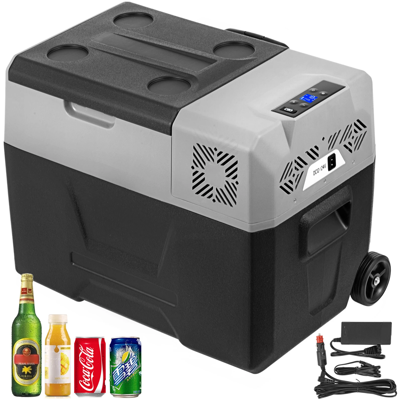 SucceBuy 30L 40L 50L réfrigérateur de voiture compresseur Portable réfrigérateur congélateur avec roue et barre de tirage pour Camping pique-nique utilisation en bateau