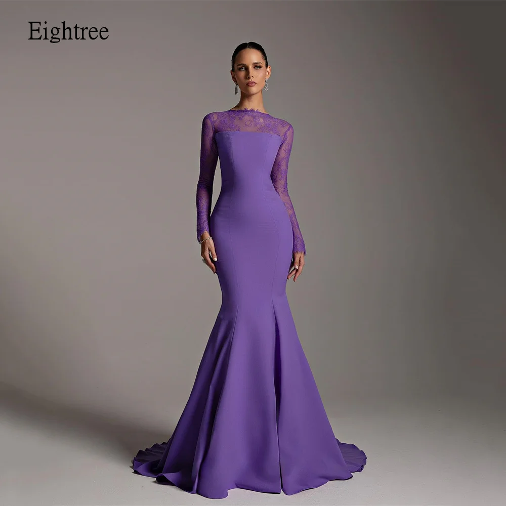 

Eightree Sexy Purple Mermaid Evening Dresses Lace Long Sleeves Prom Gown Saudi Floor Length Formal Party Gowns