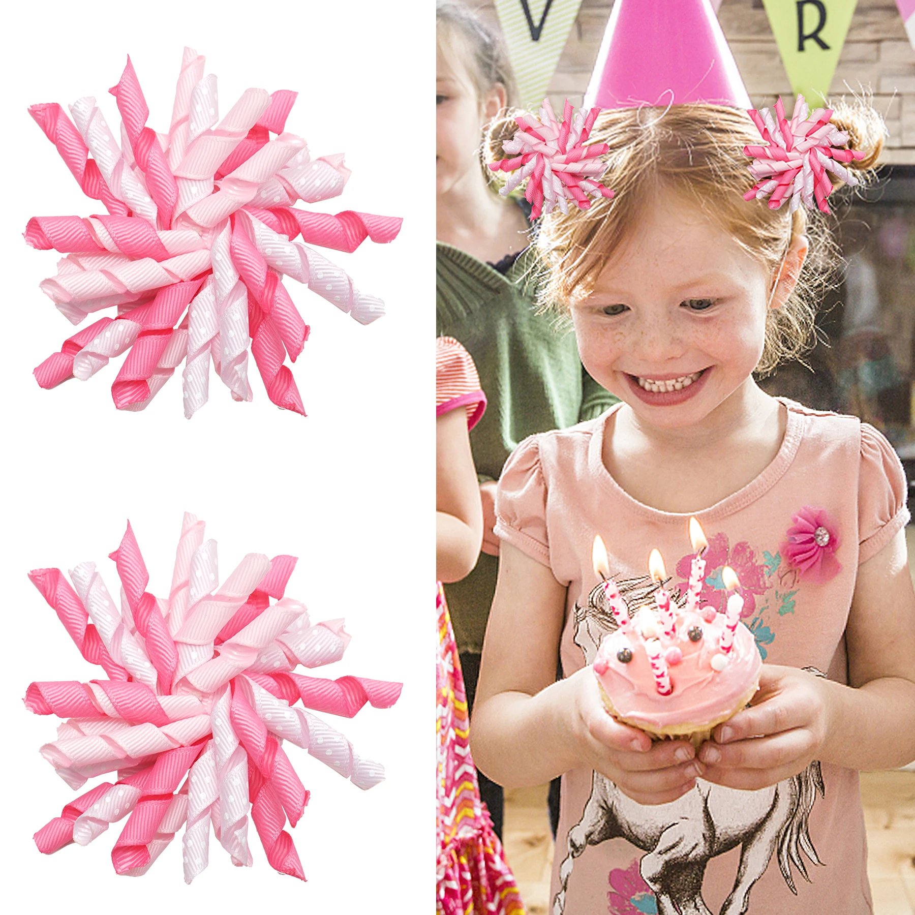 2PCS  Party Curly Korker Hair Bows Alligator Clips Hair Accessories for Baby Girls Toddlers Kids