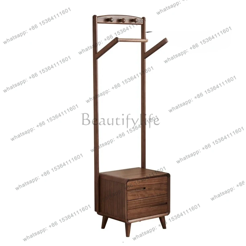 

yj7 Black walnut floor-to-ceiling bedside table integrated coat rack all solid wood multi-functional bedroom storage