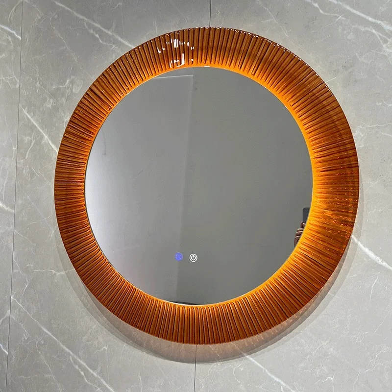 

Tempered glass frame smart mirror, crystal glass art mirror, wall mounted bathroom mirror, wall mounted French round mirror