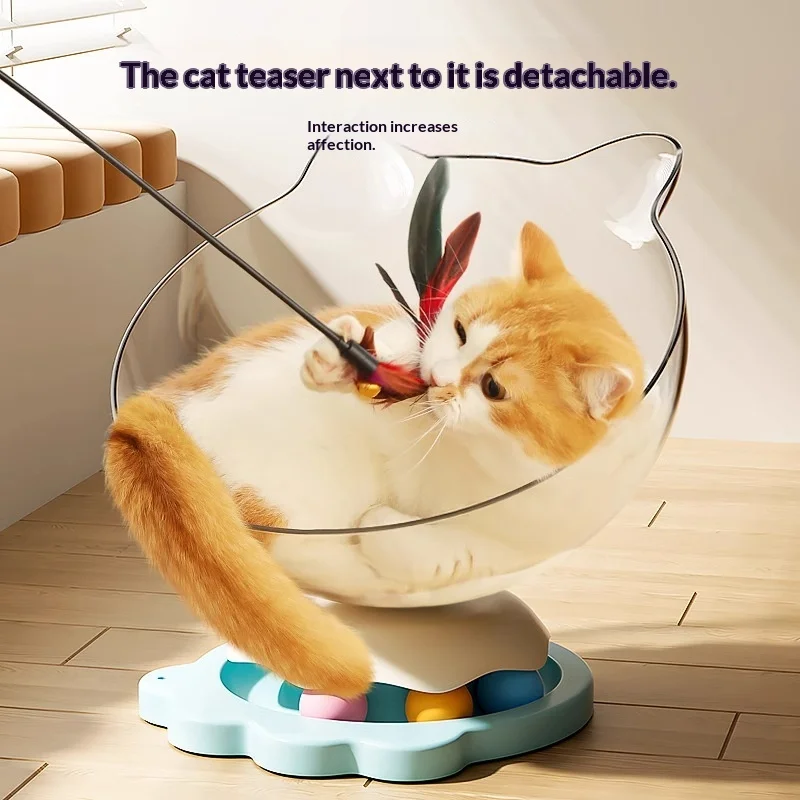 Juguete interactivo para gatos con bola giratoria y varita de plumas - imagen 2