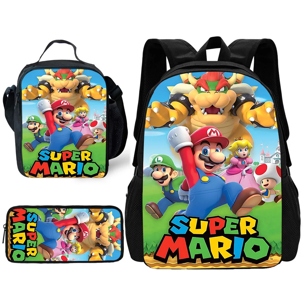 حقيبة ظهر مدرسية للأطفال أنيمي ماريوس مع حقائب غداء، حقائب أقلام رصاص، حقائب مدرسية للبنين والبنات أفضل هدية