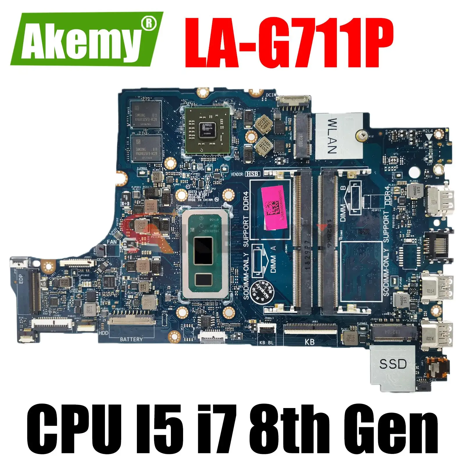 

17 3780 Laptop Motherboard For DELL Inspiron i7-8565U I5-8265U LA-G711P 0WTTRR EDI73 Notebook Mainboard 216-0890010 SRFFW DDR4