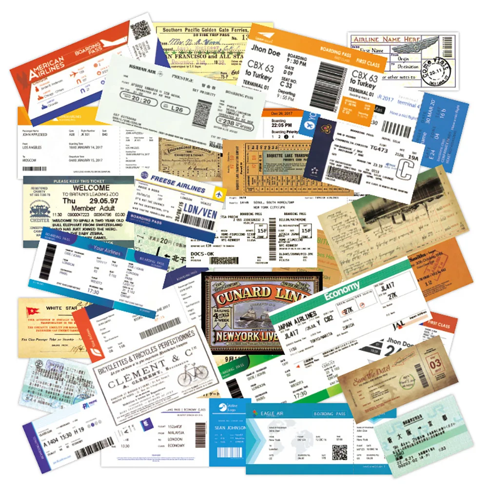 10/30/55PCS Air Ticket INS Stickers Decoration Laptop Suitcase Scrapbooking Phone Stationery Aesthetics Airline Kid Toy Sticker