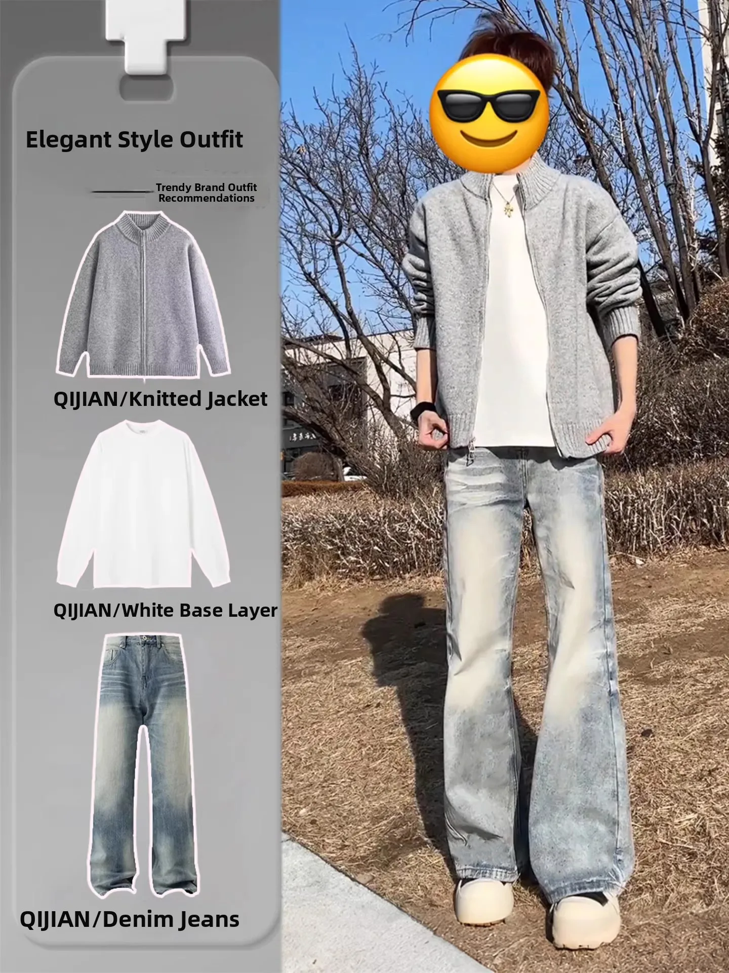 

Вязаный кардиган-куртка Zhang Linghe: Мужской весенний модный комплект из джинсов с эффектом потертости, расклешенных леггинсов и лонгслива для молодежи