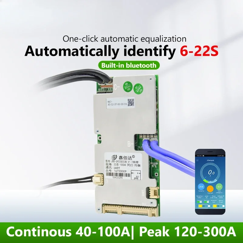 6-22s Lifepo4&li-ion 8s/10s/13s/16s/20s 24v/48v/72v 40A/50A/90A/100A Smart Bms Manufacture With Built-in Bt