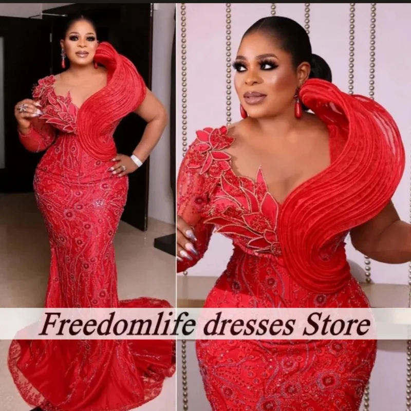 

Элегантные красные вечерние платья с аппликацией из бисера, длинное платье русалки для выпускного вечера, роскошные вечерние платья, женское платье Vestido De Gala, африканское индивидуальное платье