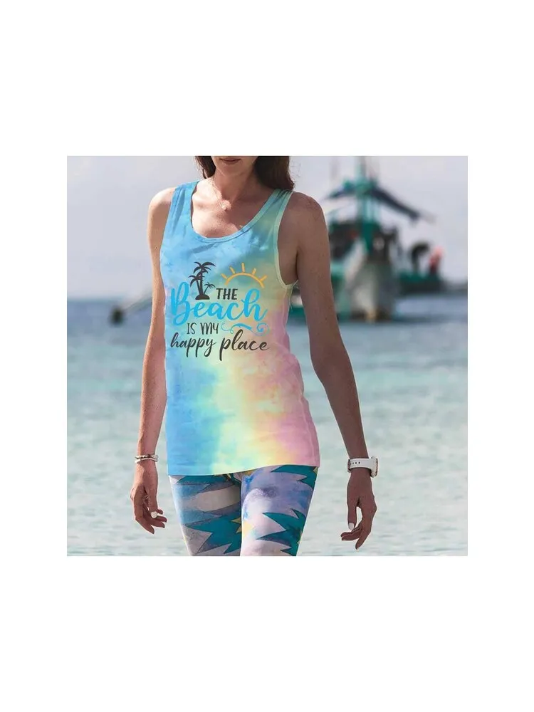 Beach Tank Tops Women Racerback Tank Tie Dye Racerback Tank Top Vacation Shirt Camis female clothes graphic tank