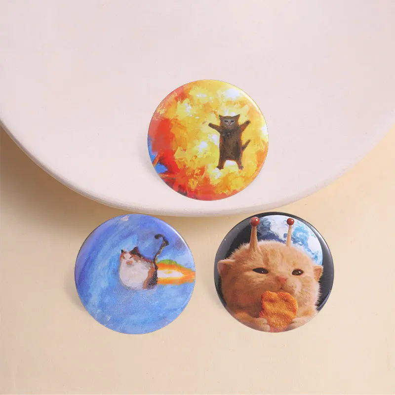 Space Orange Cat Alien Fried Chicken Button Pin Oil Painting Style for Cat Lovers Backpack Jacket Daily Wear