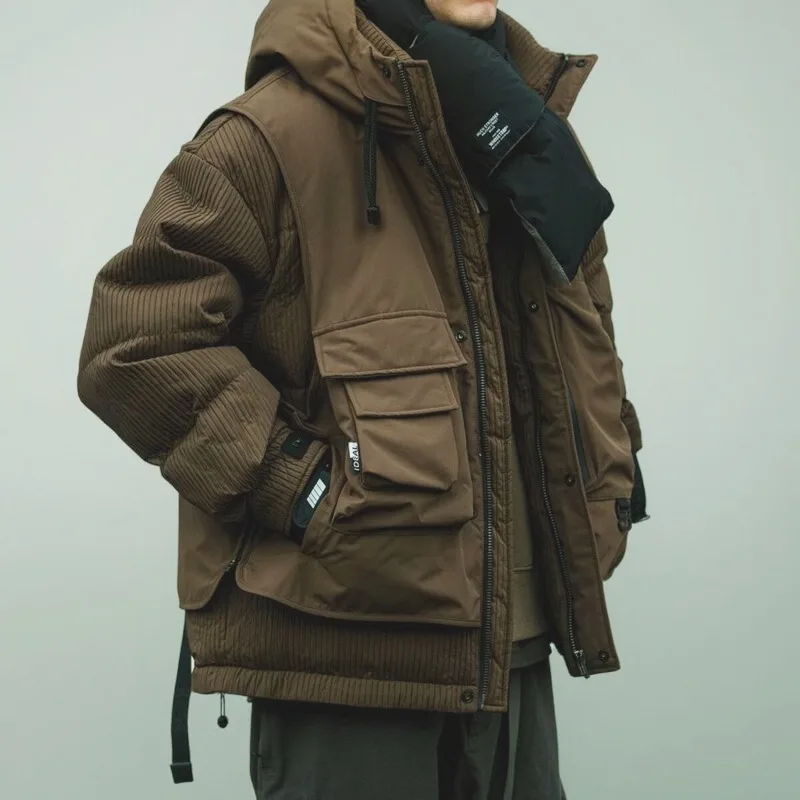 Jaket Hoodie Bulu Angsa Model Terbaru Musim Dingin 2026, Gaya Outdoor, Jahitan Kombinasi, Model Longgar Ukuran Besar untuk Pria dan Wanita