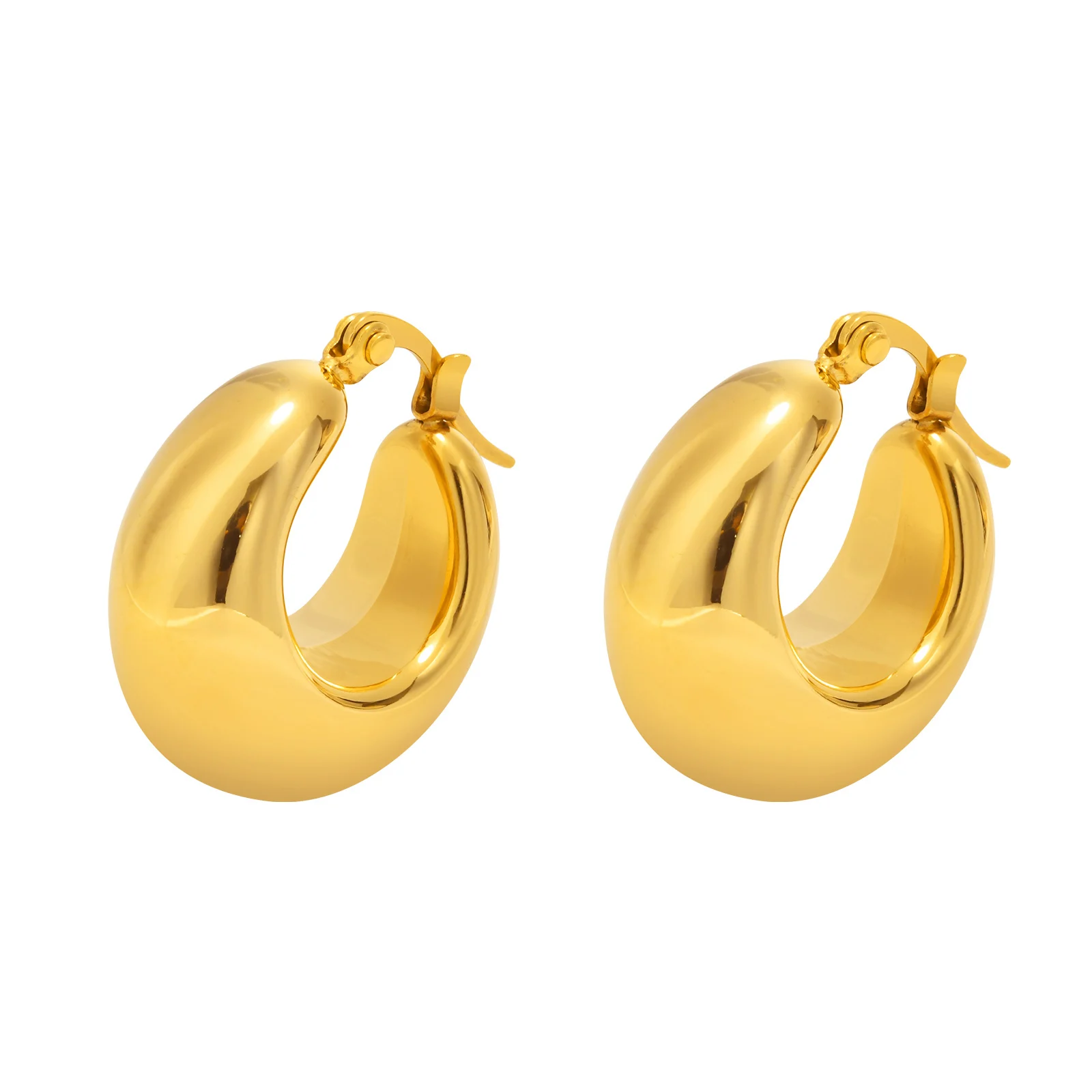 Chic Chunky Hoop Earrings for Women Gifts Party Gift Jewelry,Gold Color Stainless Steel Half Hollow Round Circle Earring