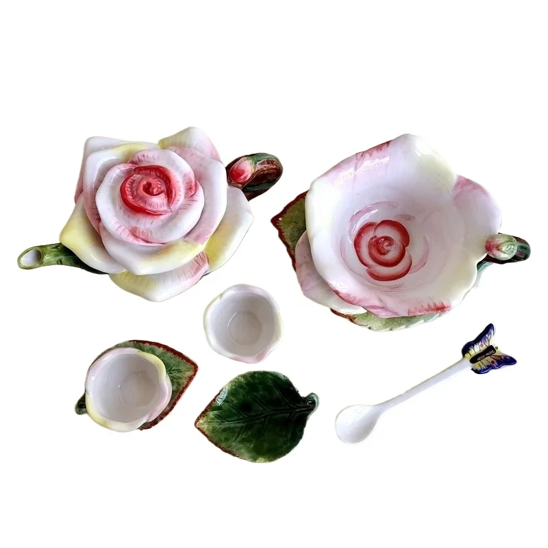 

Pure hand-painted underglaze ceramic rose tea set coffee pot set girlfriend wedding gift
