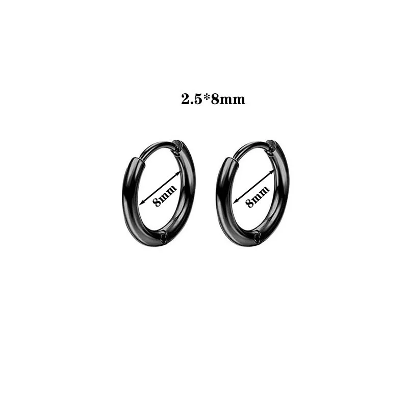 2.5mm 8 10 12 14 16 18 20 mm Mini Trendy Brief Round Circle Stainless Steel Black Hoop Earrings For Men Women Classic Jewelry