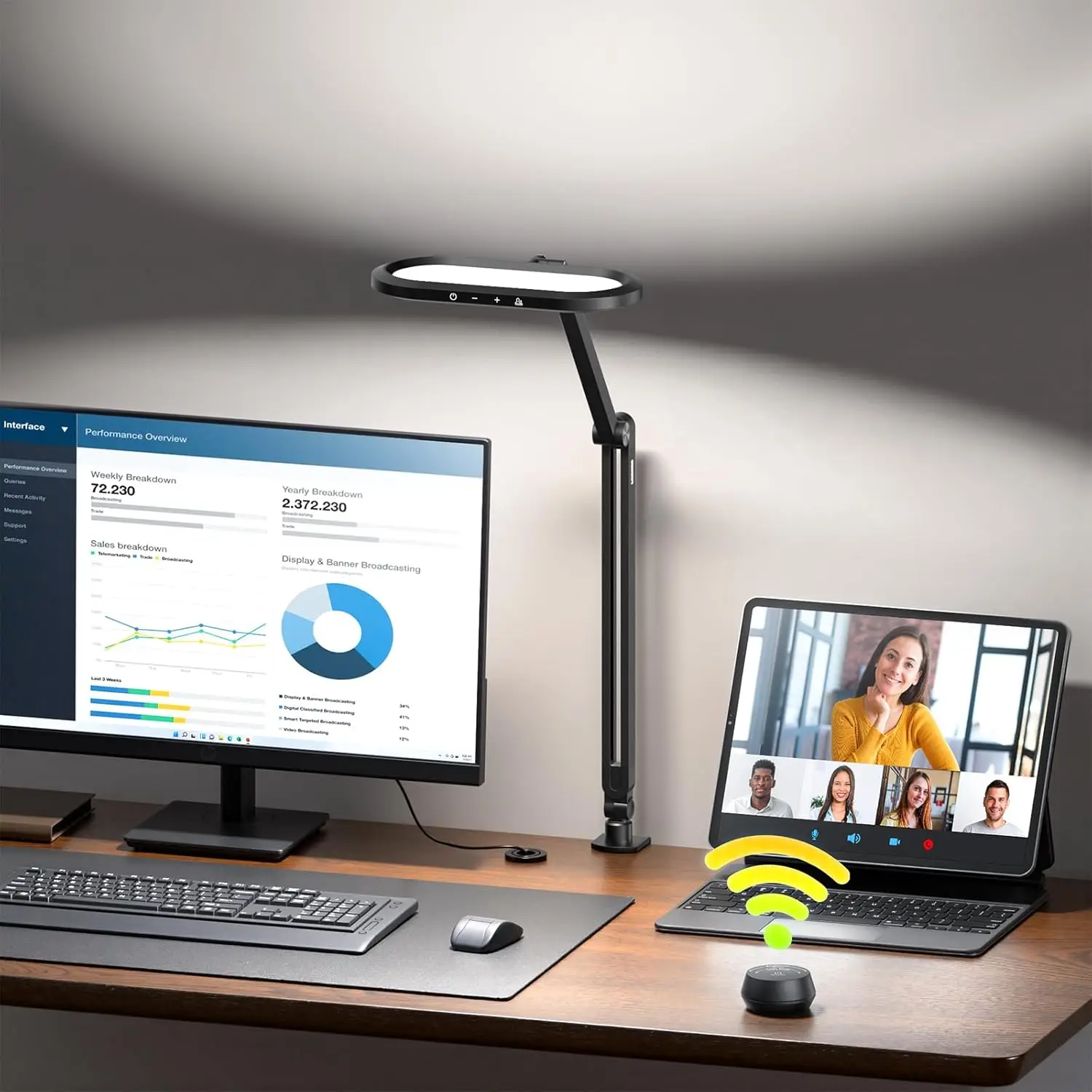Stepless Dimmable LED Desk Lamp with Remote, Memory Function, Adjustable Arm & Clip for Home Office, Study, Video Calls