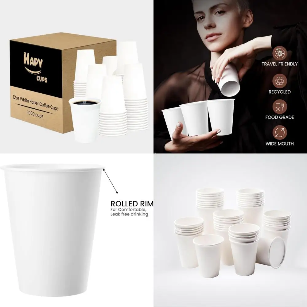 

Компостируемые одноразовые бумажные кофейные стаканчики — 12 унций, 1000 шт., подходят для горячих и холодных напитков, идеально подходят для воды, сока и т. д.