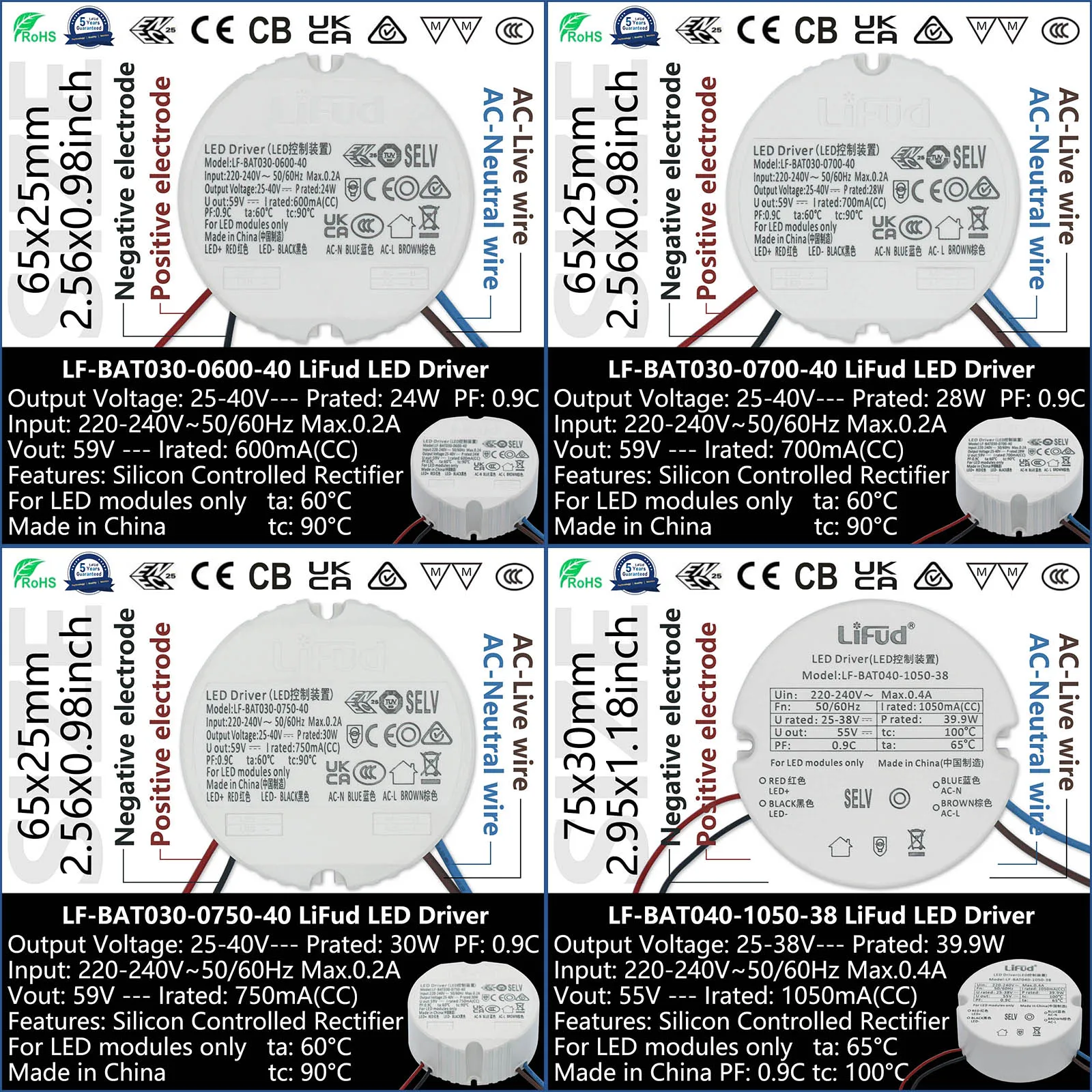 Imagem -05 - Lifud-silicon Controlado Retificador Led Driver Luminária de Alimentação 2540v 250 300 450 500 600 700 750ma 1050ma