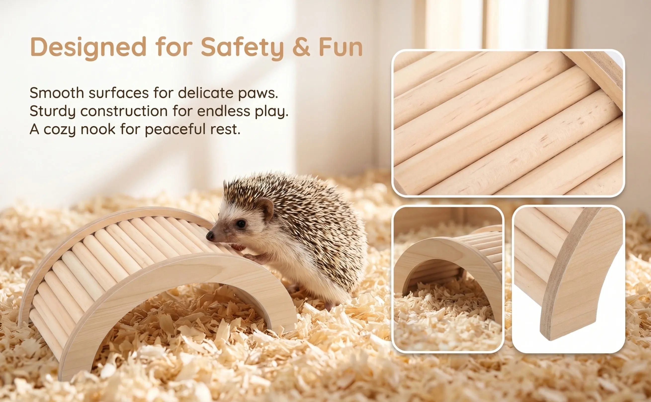 Eco Friendly Wooden Hamster Bridge Compact Space Saving Pet Ladder for Guinea Pigs Rabbits Chinchillas Gerbils Rats Cage