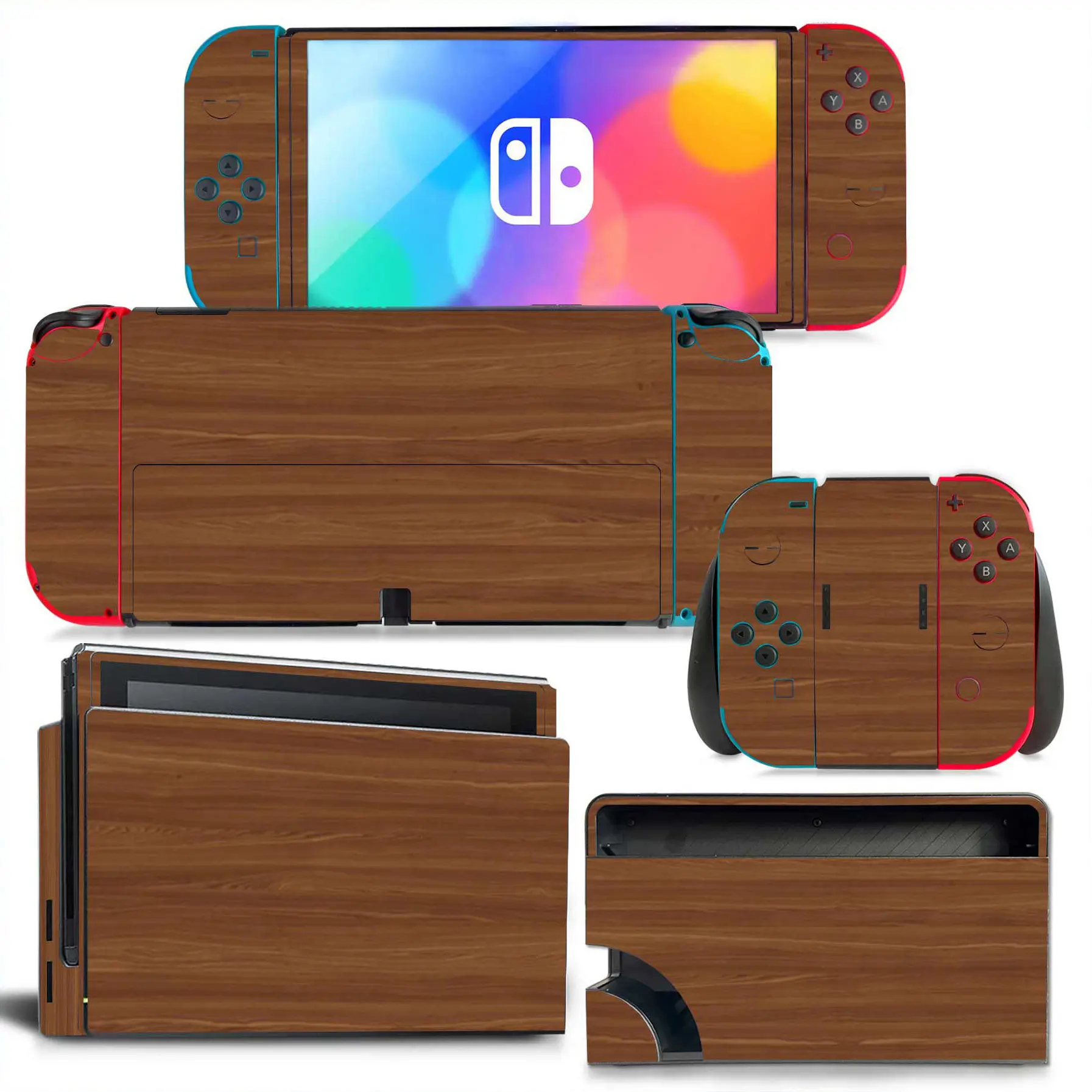 For Nintendo Switch OLED Wood Grain Skin Sticker Vinyl Decal Wrap for Console and Joy-Con