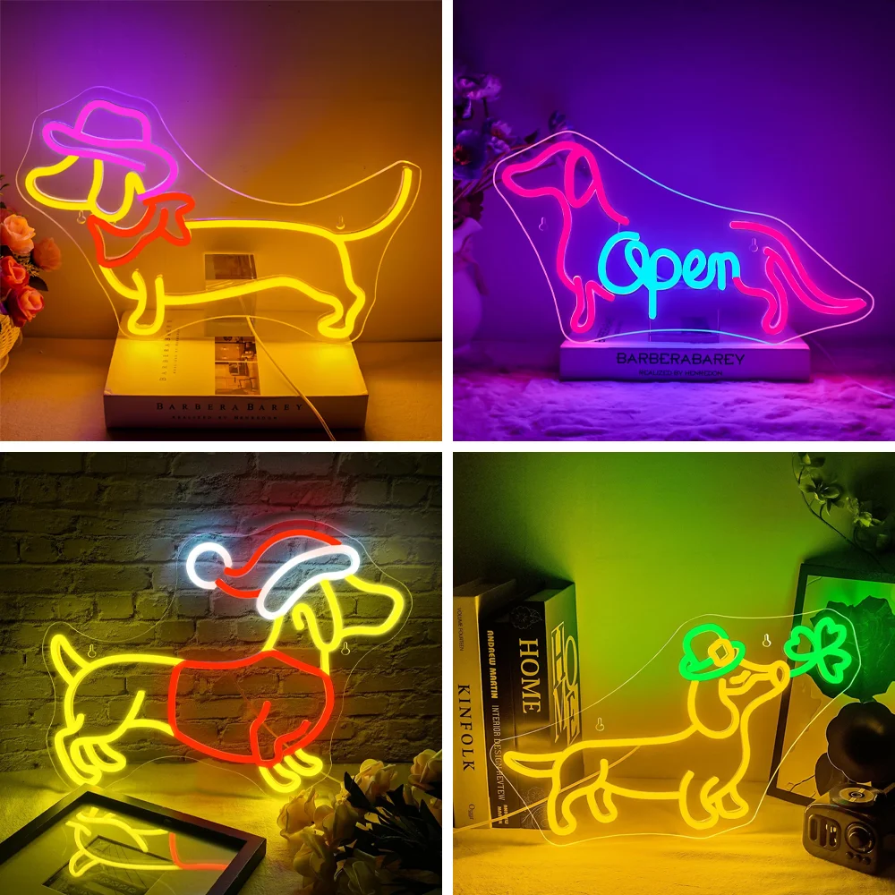 Dachshund Neon Led Sign for Pet Shop Bedroom Wall Decor Cowboy Hat Led Light Sign Party Bar Club Light Dimmable Neon Lights