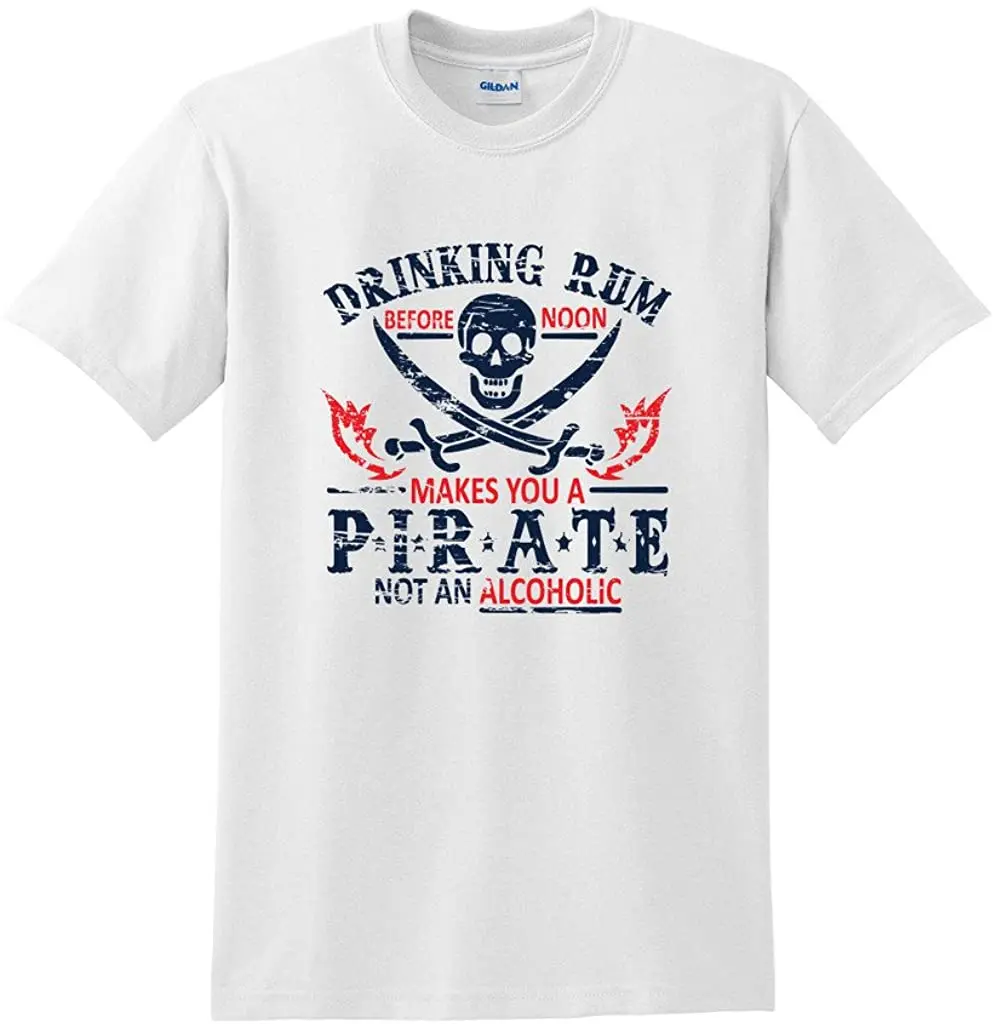 Pirate T-shirt Drinking Rum Before Noon Men Tshirt Adult Humor Graphic T Shirt Skull Print Clothing