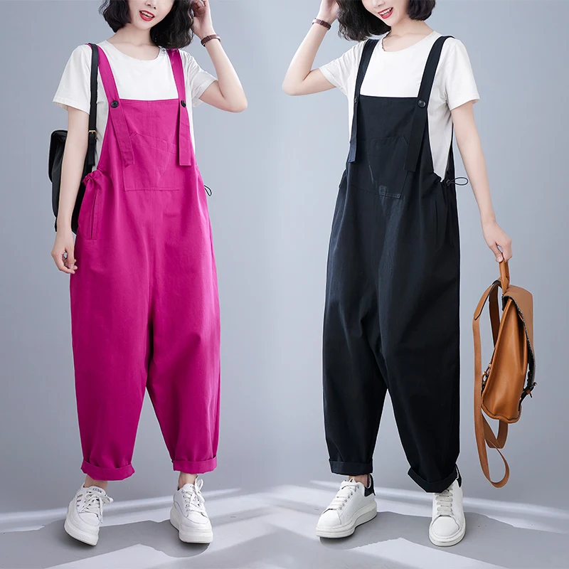 

Faionable Workwear Overalls Women Summer New plus Size Slimming Young-looking Loose Strap Pants Cotton Color Com...