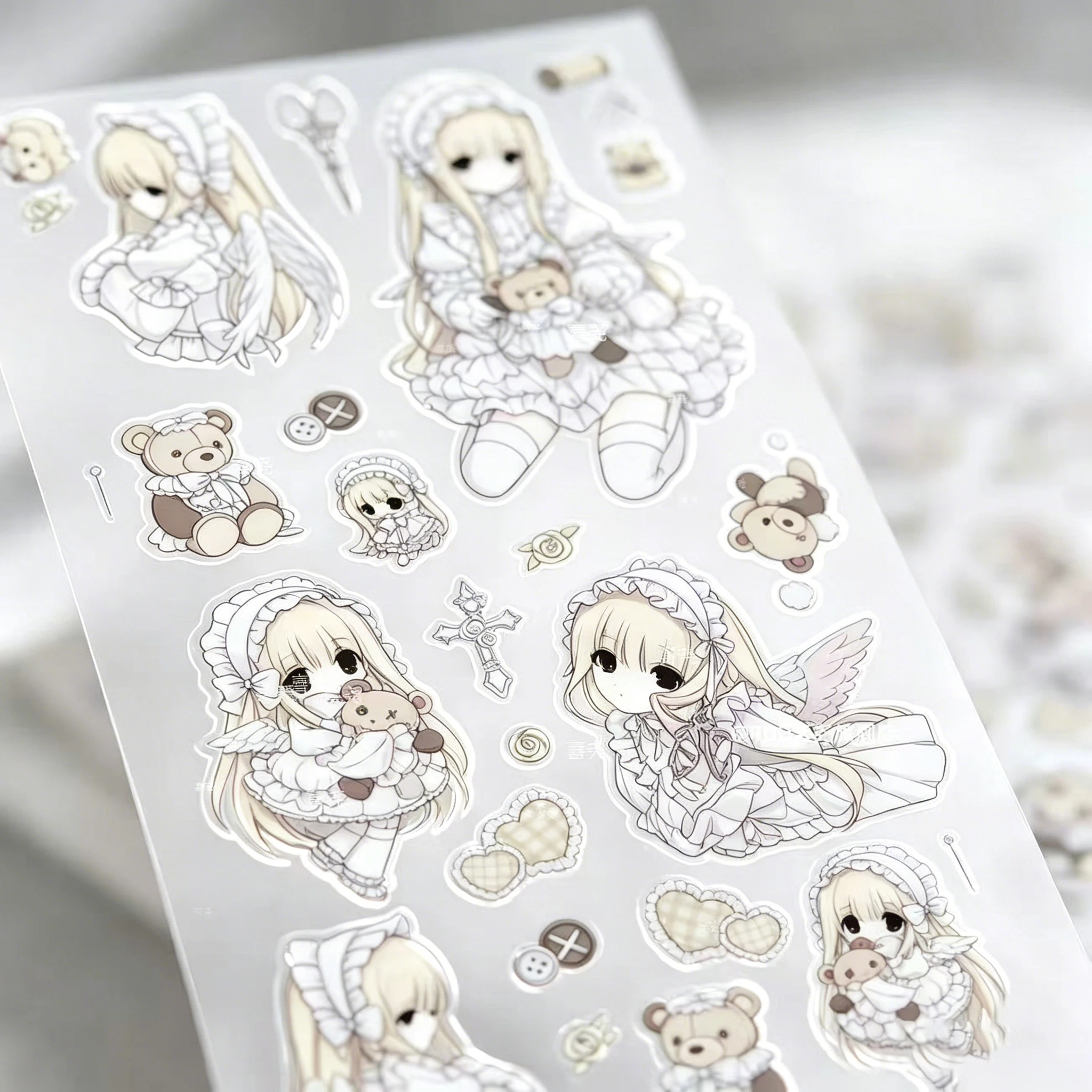 Cute Cartoon Anime Angel Wings Nail Art Sticker Bear Girl Heart Waterproof Handbook Material Diy Mobile Phone Water Cup Sticker