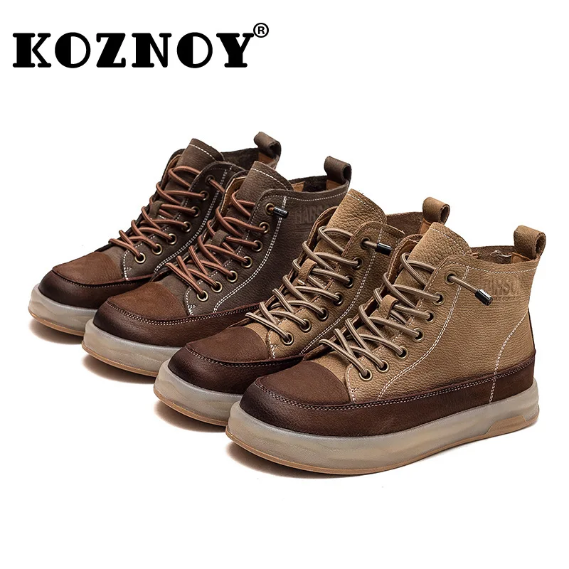 Koznoy 3cm Vintage 2024 Cow Suede Genuine Leather Soft Loafer Spring Women ZIP Autumn Fashion Booties Wedge Ankle Comfy Shoes