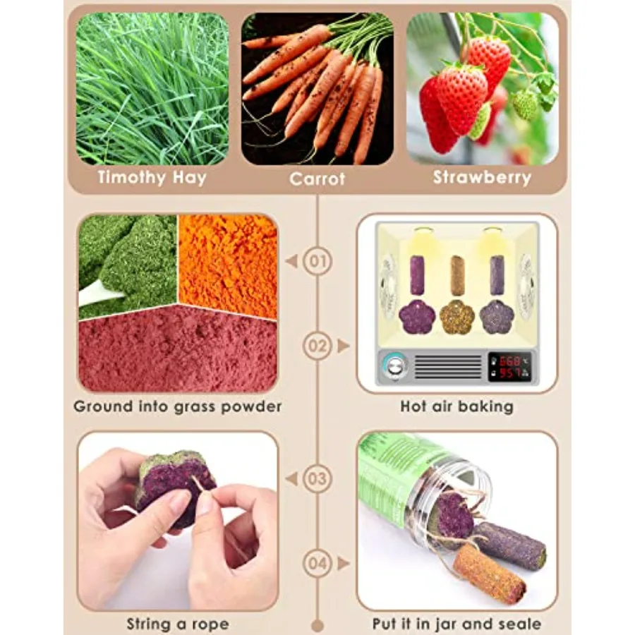 12 قطعة أعواد مضغ أرنب معلقة عصي المضغ والكعك مع تيموثي القش الجزرة الفراولة علاج للأرنب شينشيلا خنزير غينيا