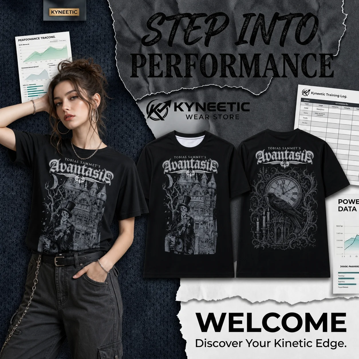 Gothic Skeleton Raven Vintage Metal Rock T-Shirt Short Sleeve Parent-Child Halloween Streetwear Matching Tops for Party Clothing